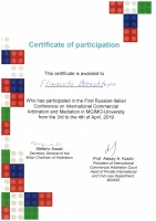 Сертификат 1-я Российско-Итальянская конференция